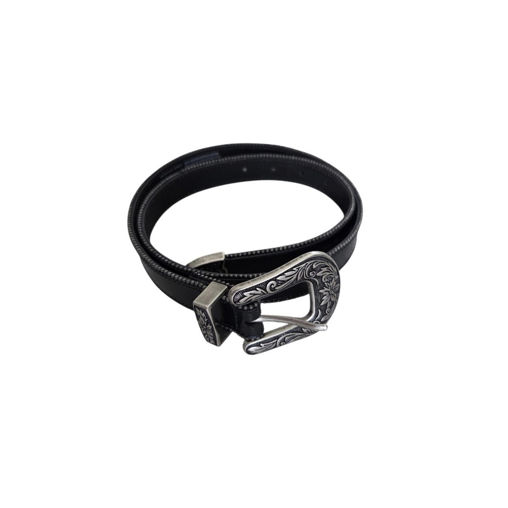 American Eagle Black Belt Buffalo Leather Womens M Western Cowboy Rodeo Boho 40"